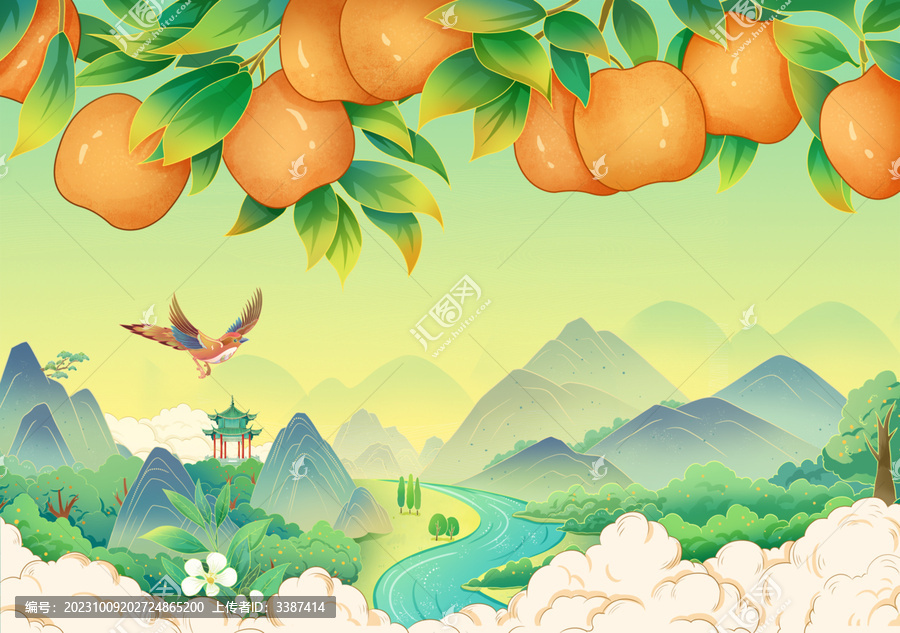 國風(fēng)秋月梨手繪插畫