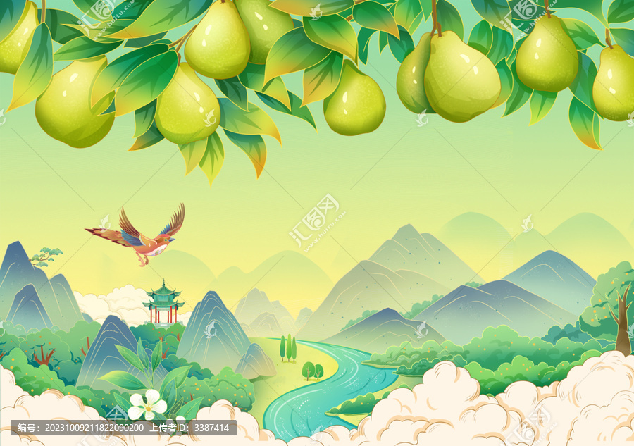 國風庫爾勒香梨手繪插畫