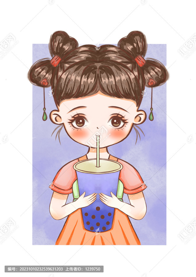 喝奶茶的漢服女孩飲品IP