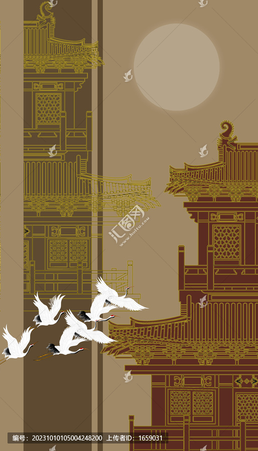 玄關(guān)線描閣樓刺繡插畫