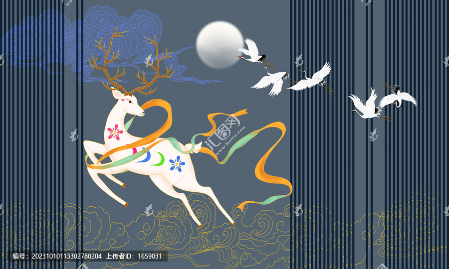 梅花鹿柵格背景墻