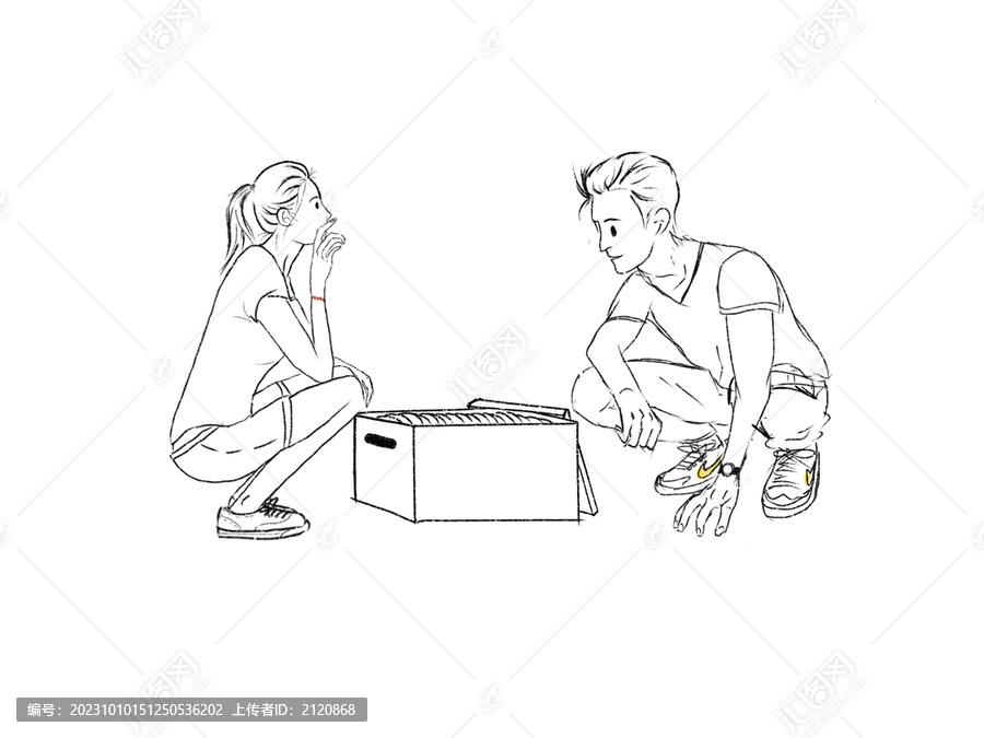 搬家情侶線稿插畫簡筆畫