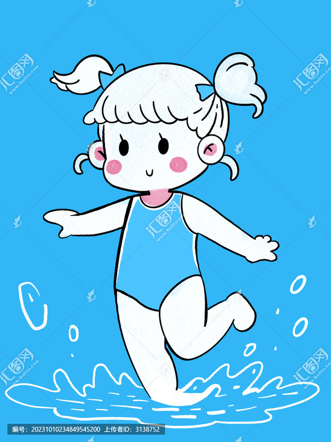 原創(chuàng)手繪愛運(yùn)動(dòng)的浪花少女涂鴉