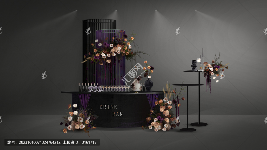 紫色秋色黑色質(zhì)感婚禮甜品設(shè)計(jì)
