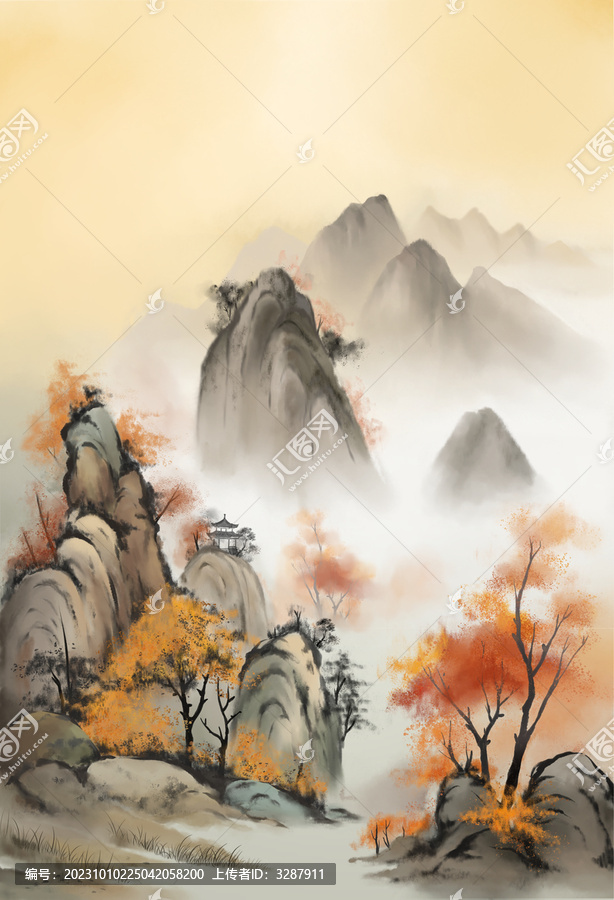 秋天山水潑墨