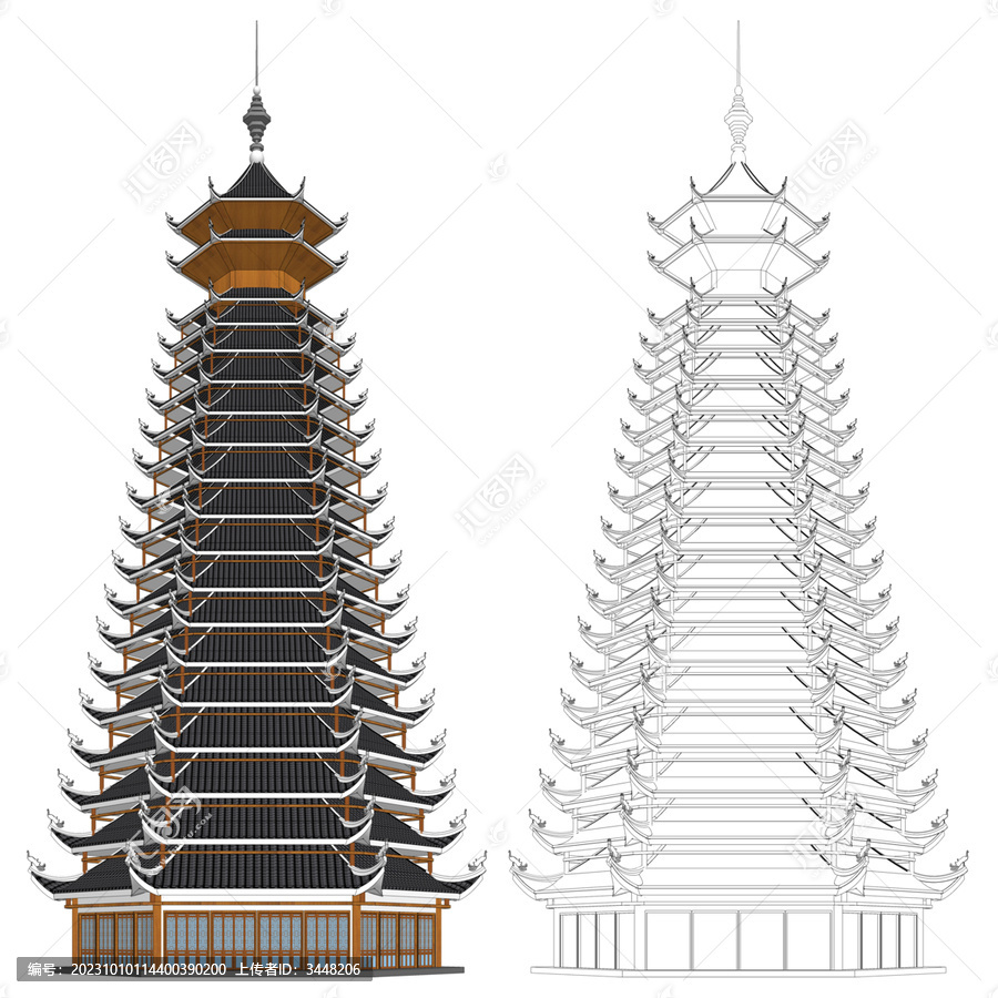 侗族鼓樓立面效果圖