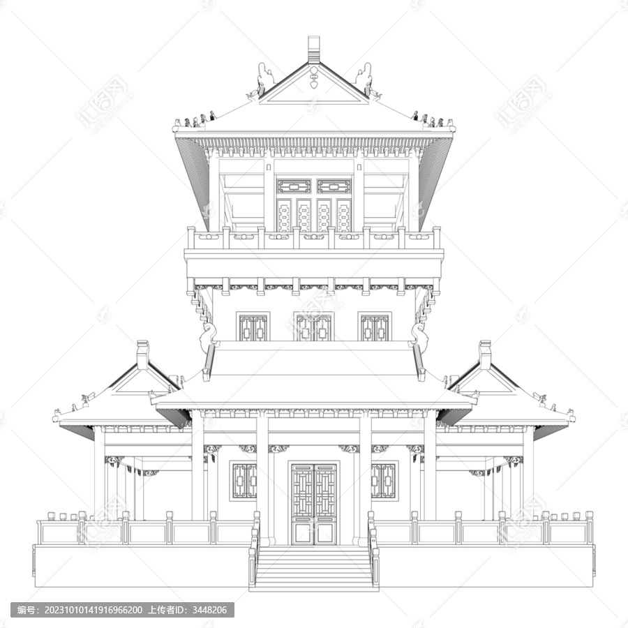 碉樓立面線稿