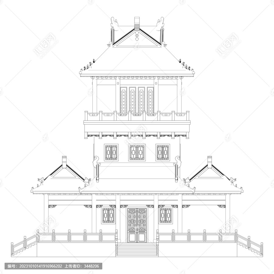 碉樓正立面線稿