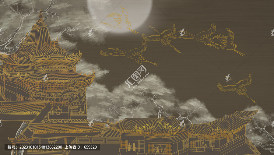 新中式背景墻壁畫