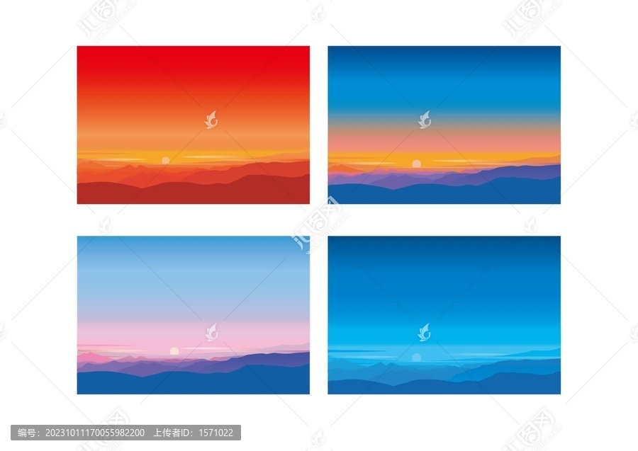 遠山日出夕陽冷暖變色多色調(diào)