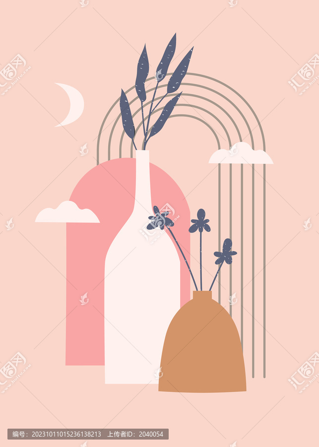 線條藝術拼接花卉圖案