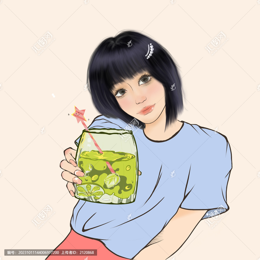 手繪卡通頭像女孩