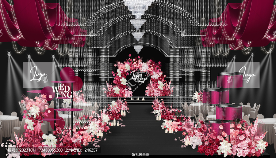 玫紅白水晶婚禮