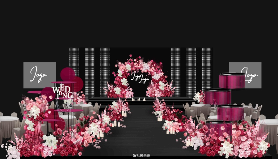玫紅白水晶婚禮