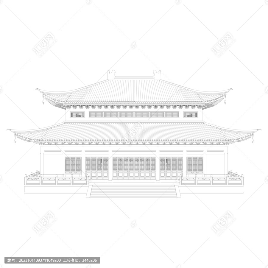 重檐廡殿立面線稿