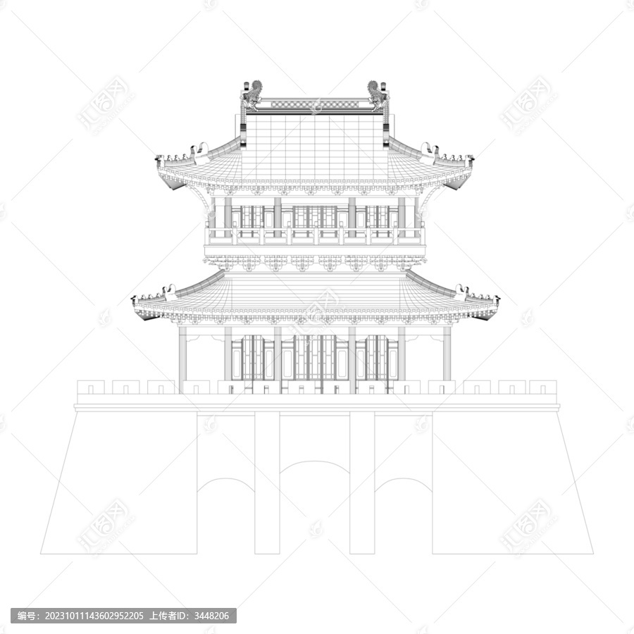 城樓正立面線稿