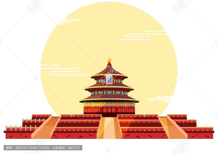 北京天壇地標城市建筑矢量插畫
