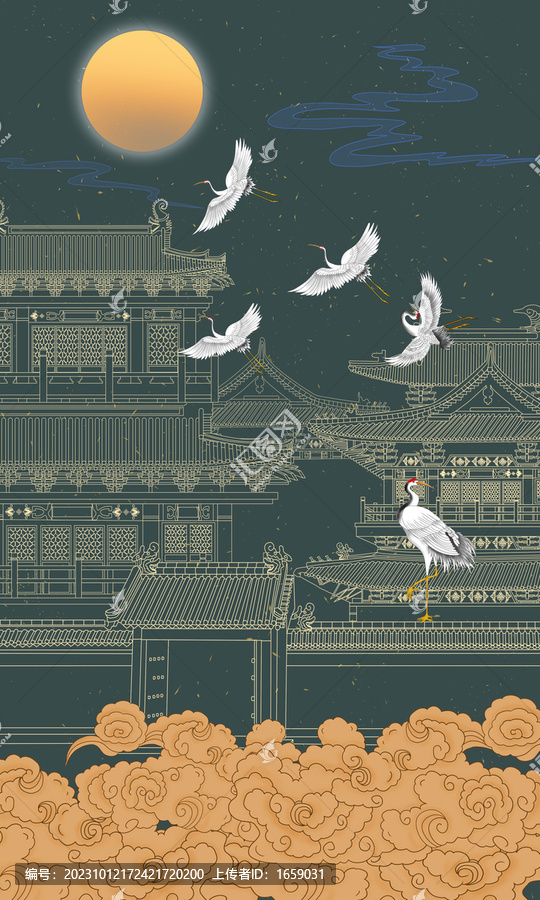 新中式玄關(guān)樓閣裝飾畫