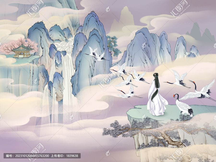 山水瀑布古風(fēng)插畫