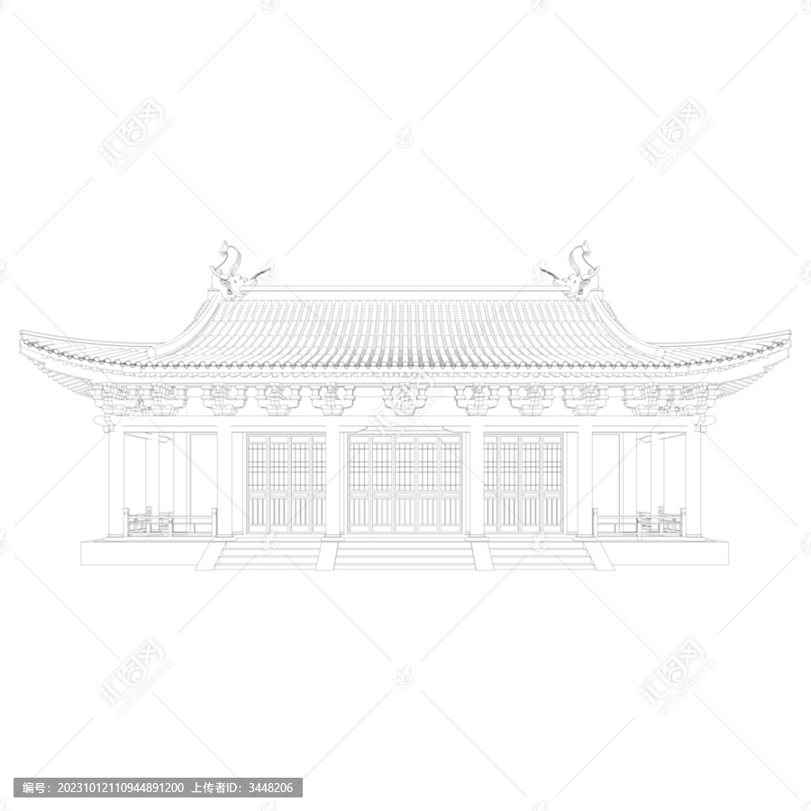 魚龍脊大殿立面線稿