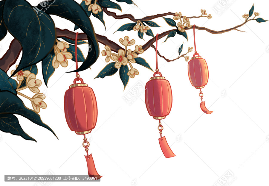 中秋桂花樹掛紅燈籠花燈