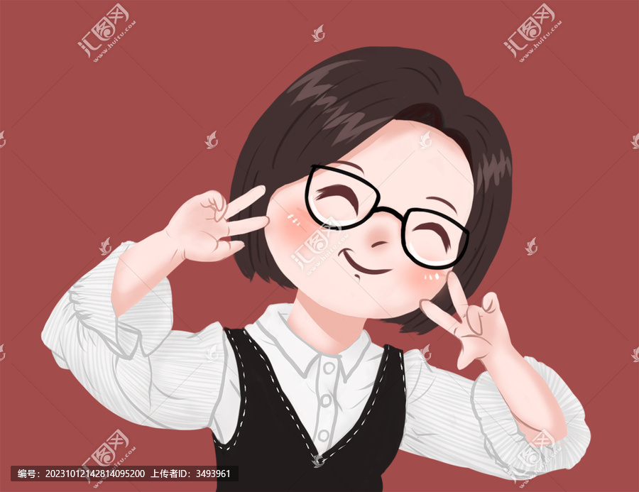 賣萌女孩剪刀手戴眼鏡半身
