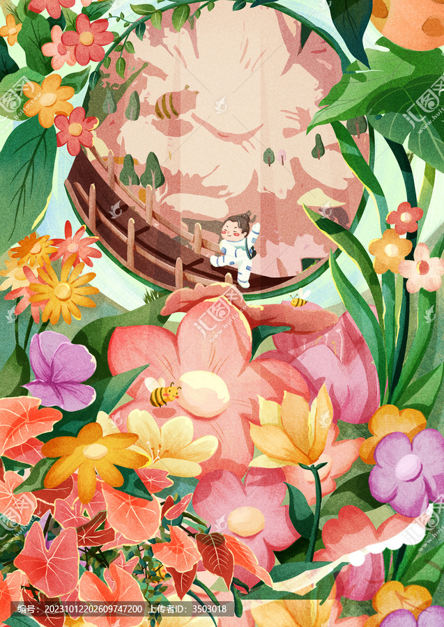 植物園花卉插畫