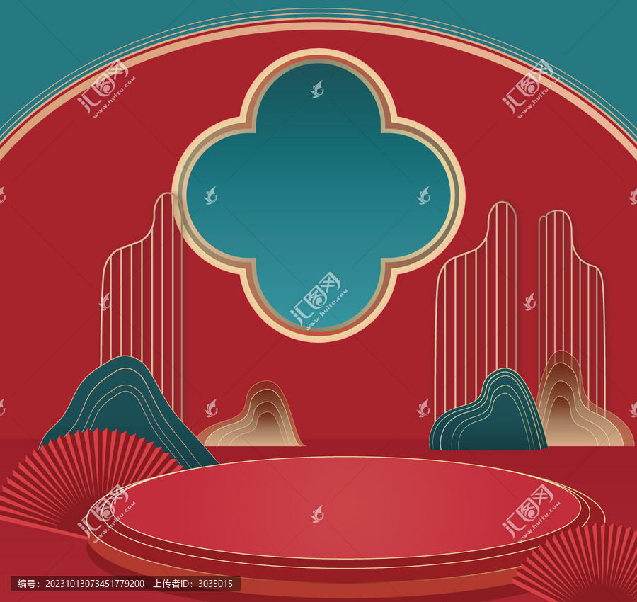 國(guó)風(fēng)國(guó)潮紅藍(lán)背景框