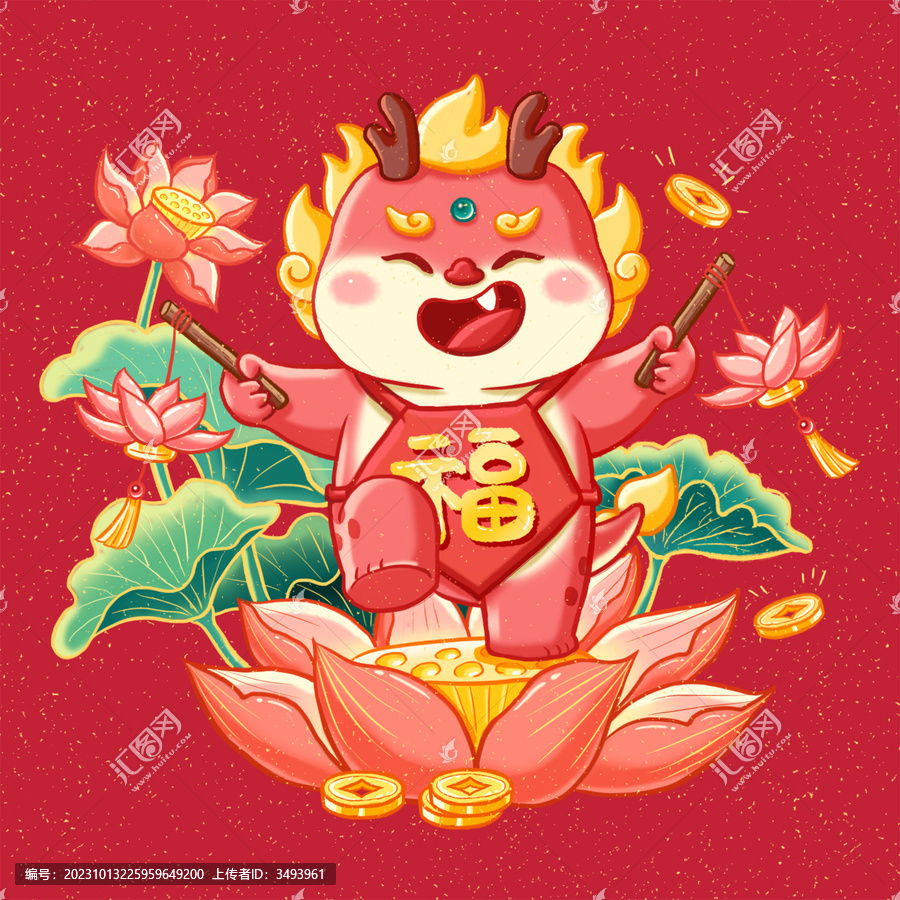 龍年插畫好運(yùn)連連年畫娃娃