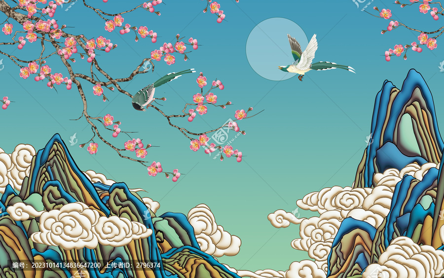 浮雕山水背景墻梅花