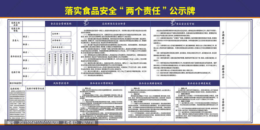 落實食品安全兩個責(zé)任公示牌