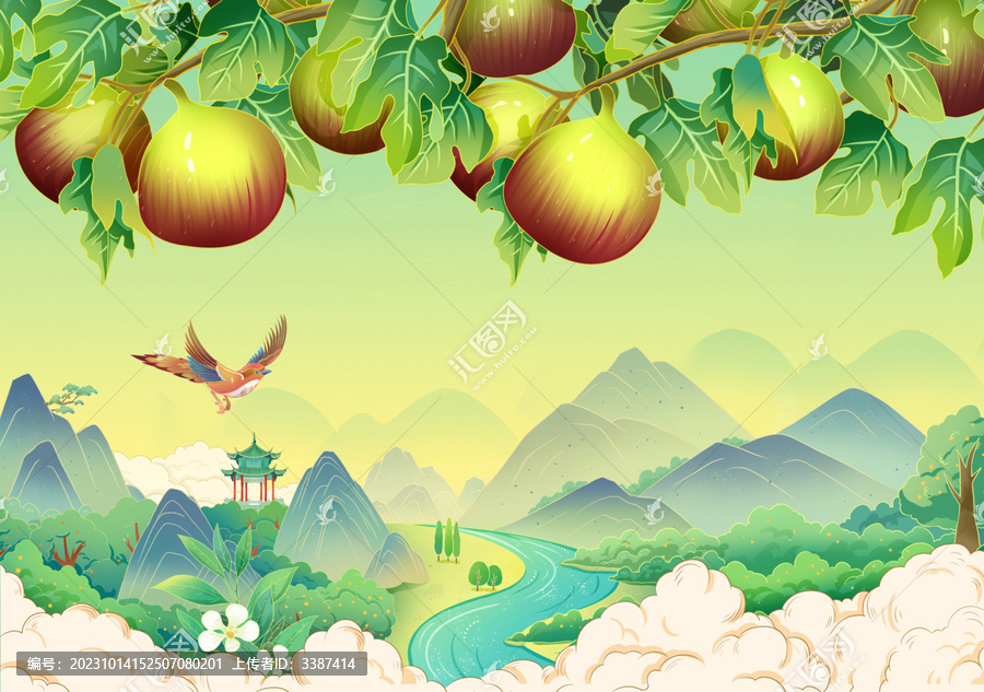 國風無花果手繪插畫