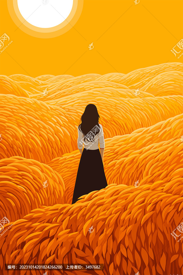 女孩站在麥田里