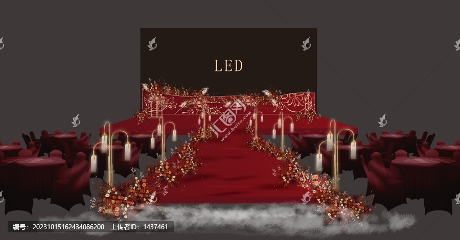 LED新中式紅色婚禮舞臺