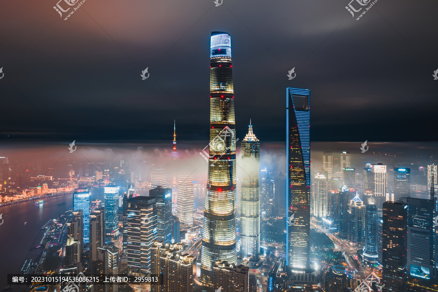 上海陆家嘴夜景城市风光航拍