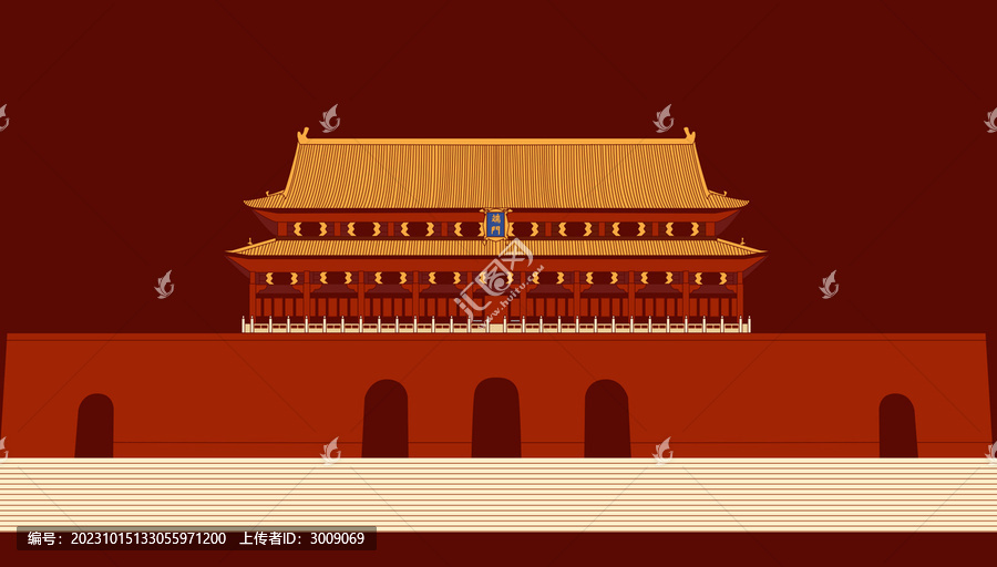 北京故宮午門插畫