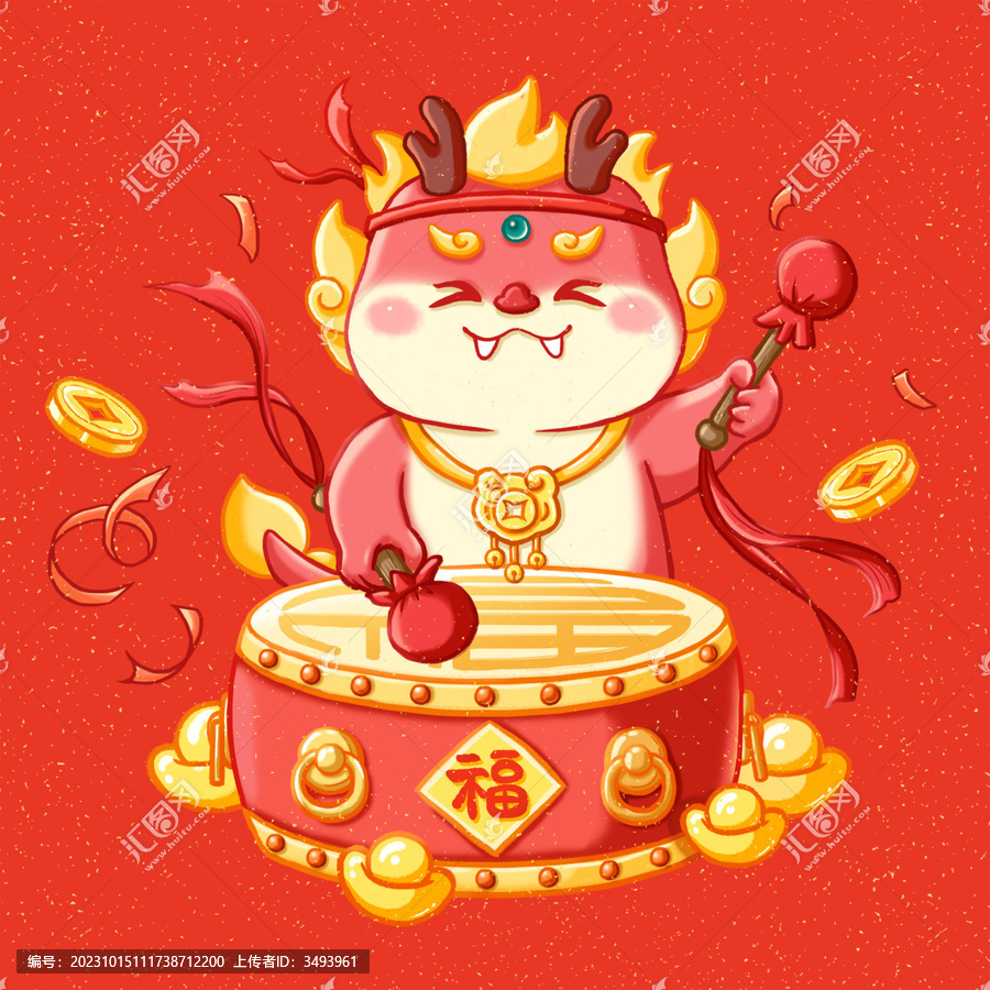 龍年插畫身體健康打鼓