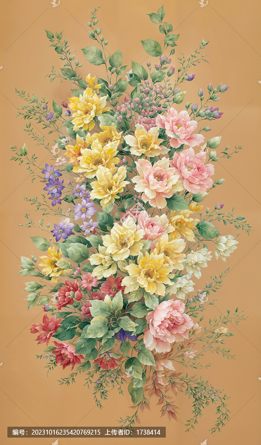 復(fù)古風(fēng)格水彩獨(dú)幅花卉
