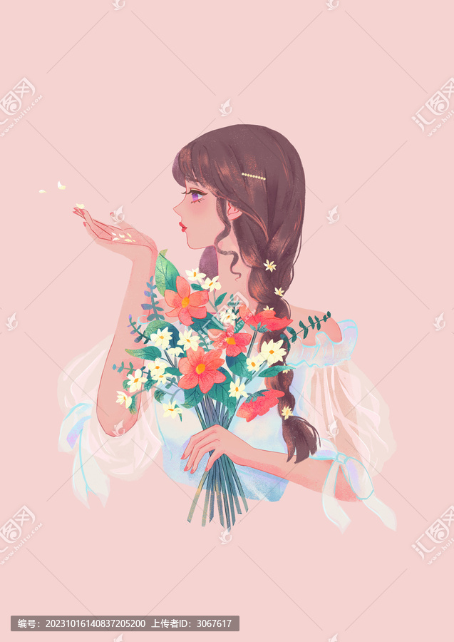 捧著花的可愛少女
