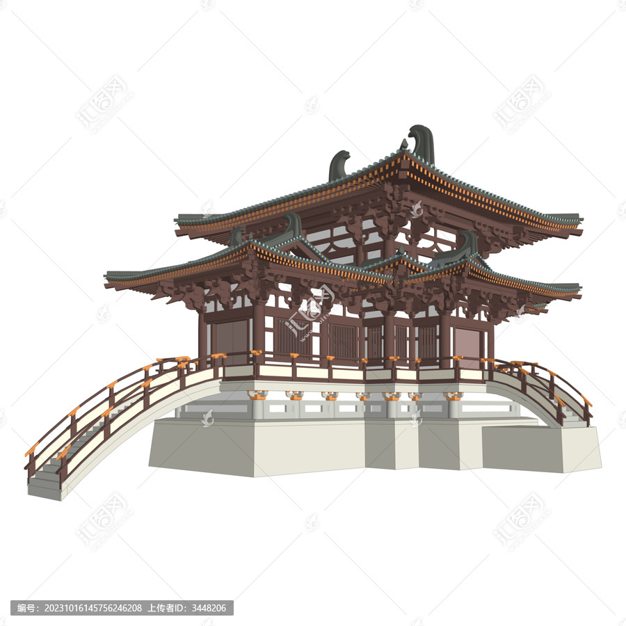 唐代歇山角樓軸測插畫