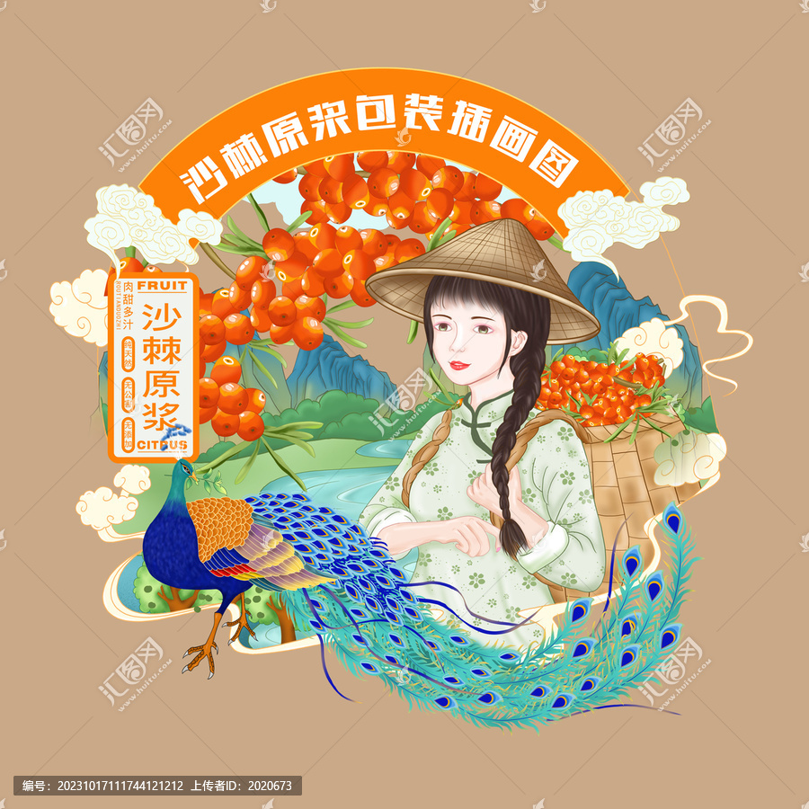 沙棘原漿包裝插畫