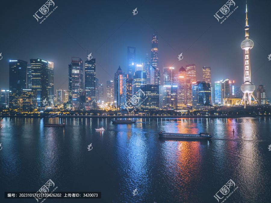 上海浦东新区天际线夜景航拍