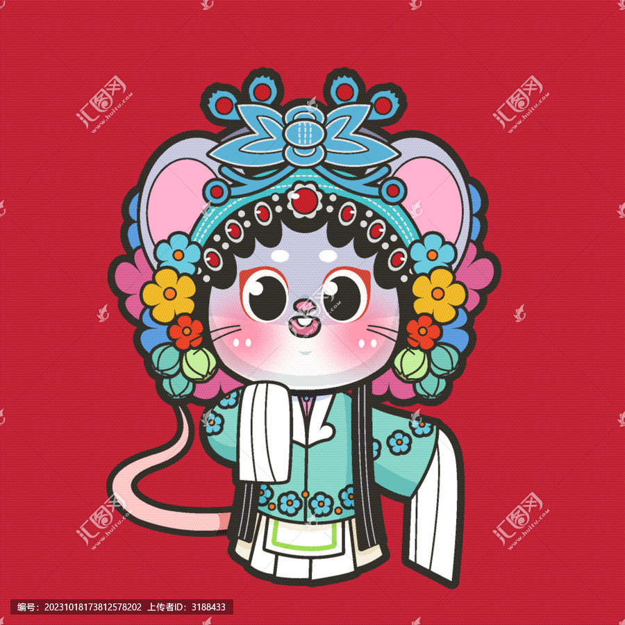 國潮京劇12生肖鼠矢量插畫