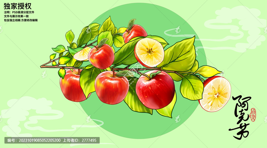 手繪阿克蘇蘋果插畫
