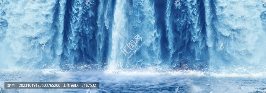 瀑布流水生財(cái)背景墻