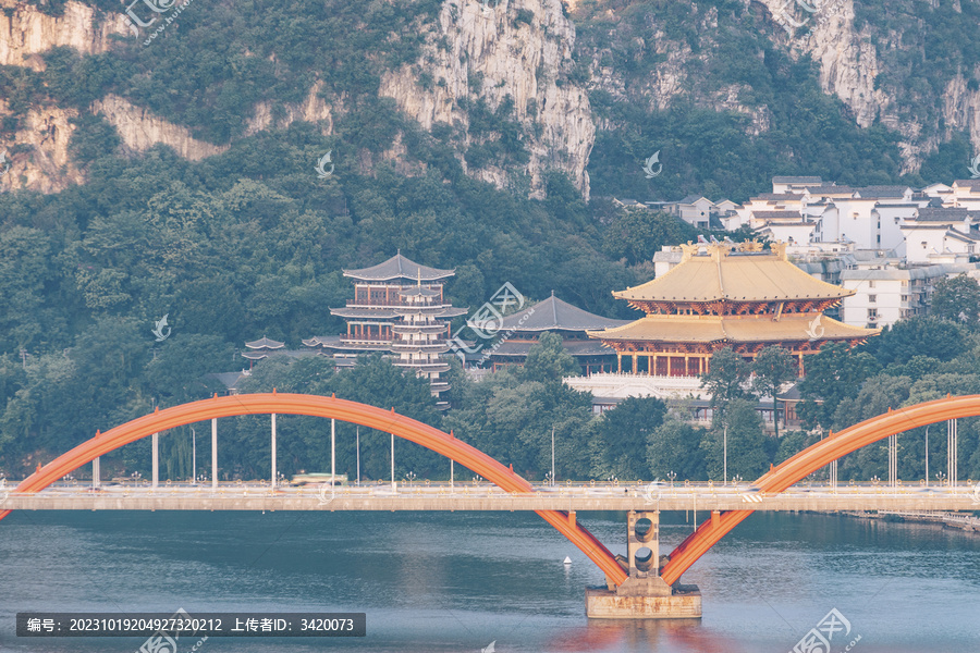 广西柳州山水风光文惠桥与文庙