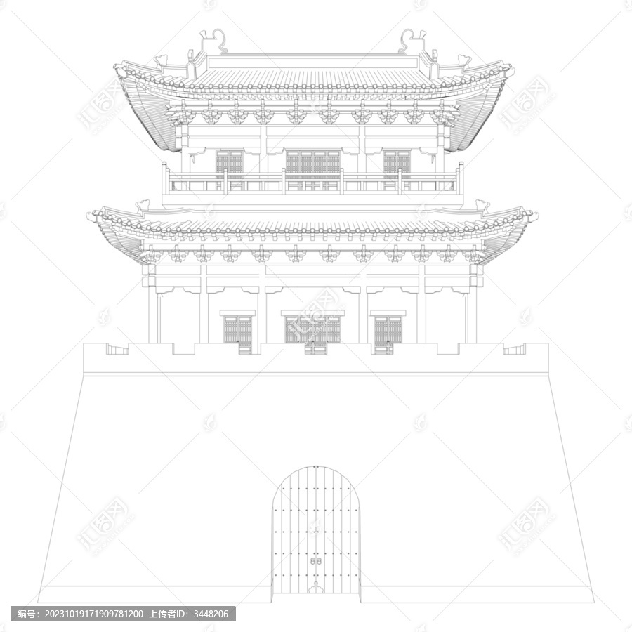山海關(guān)立面線稿