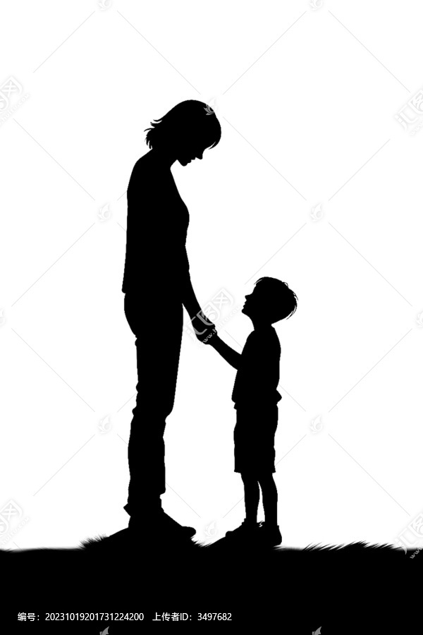 母子黑白剪影插畫