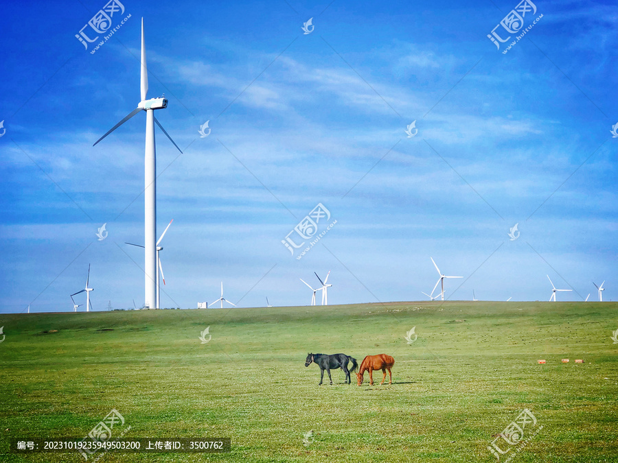 内蒙古大草原风车和马
