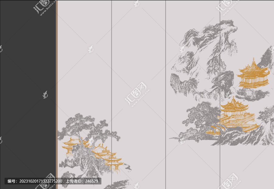 新中式水墨山水壁畫(huà)